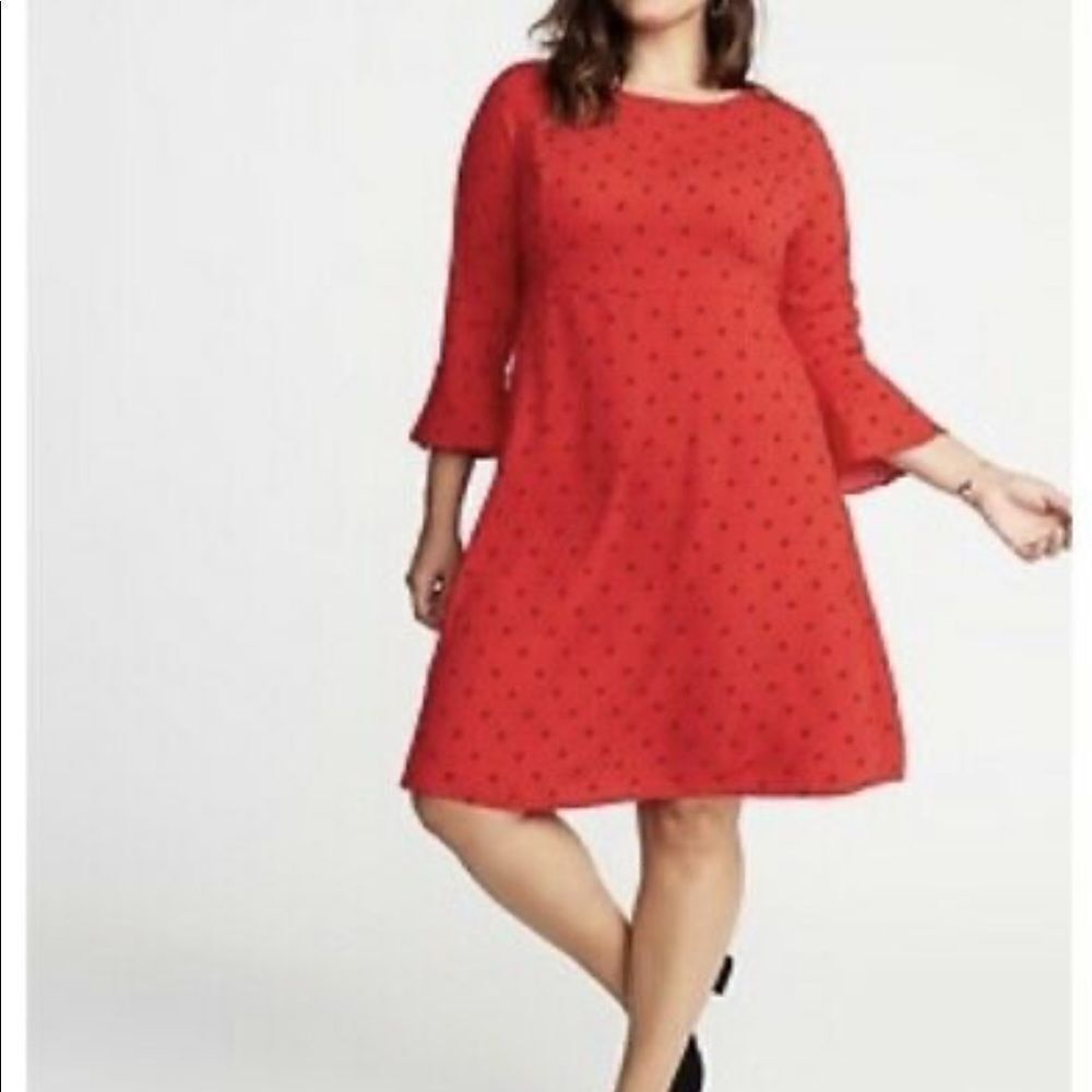 ✨Red Fit & Flare Flute-sleeve Crepe Dress✨